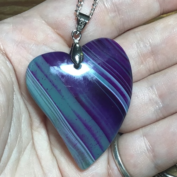 Handmade real agate silver plated heart necklace - Picture 1 of 6
